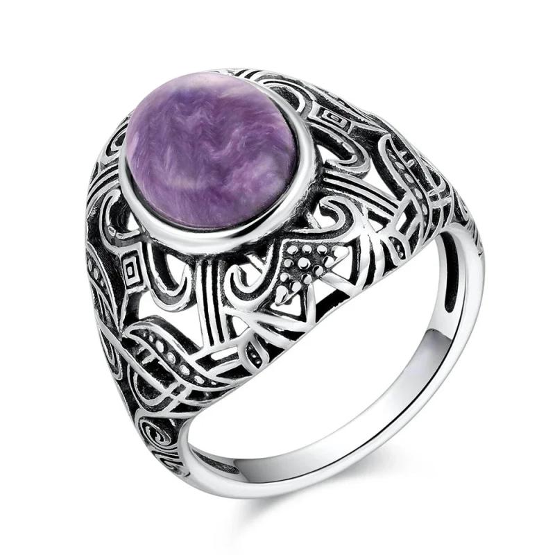 Charoite Silver Ring for Women Vintage Wedding Bands