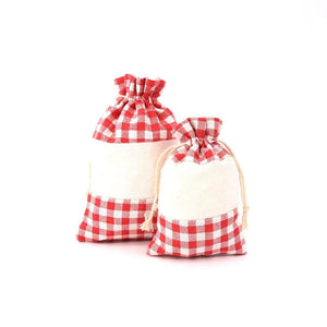 5pcs Linen Cotton Bags 10x14 13x18cm Grids Muslin Jewelry Cosmetics Packaging
