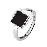 S925 Silver Square Epoxy Adjustable Ring Unisex Gift