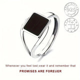 S925 Silver Square Epoxy Adjustable Ring Unisex Gift