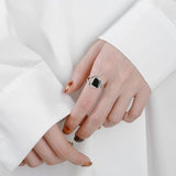 S925 Silver Square Epoxy Adjustable Ring Unisex Gift