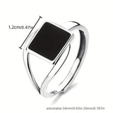 S925 Silver Square Epoxy Adjustable Ring Unisex Gift
