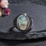 Sterling Silver Oval Rhodochrosite Labradorite Ring Women Wedding Engagement