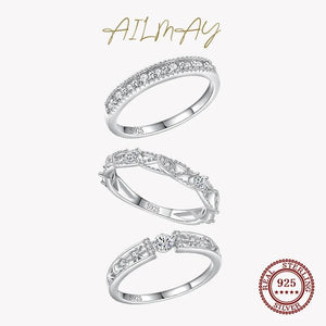 925 Silver CZ Geometric Stackable Rings For Women Wedding