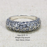 Vintage Flower Zircon Silver Ring for Women 925 Sterling Thai Jewelry