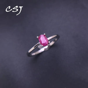 CSJ Natural Ruby Ring Sterling Silver for Women
