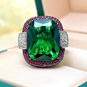 Silver Vintage Ruby Emerald Rings for Women Wedding Bands Gemstone Cocktail