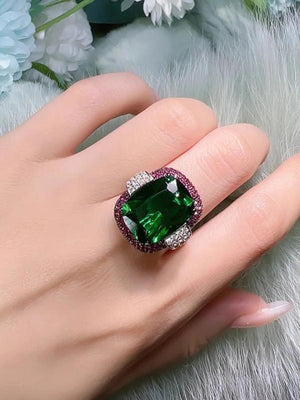 Silver Vintage Ruby Emerald Rings for Women Wedding Bands Gemstone Cocktail