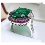 Silver Vintage Ruby Emerald Rings for Women Wedding Bands Gemstone Cocktail