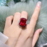 Silver Vintage Ruby Emerald Rings for Women Wedding Bands Gemstone Cocktail