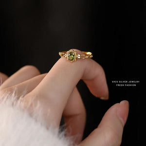 925 Silver Olive Green Zircon Ring for Lady Mom Daughter