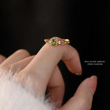 925 Silver Olive Green Zircon Ring for Lady Mom Daughter