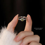 925 Silver Olive Green Zircon Ring for Lady Mom Daughter