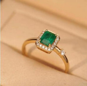 18K Emerald Diamond Couple Ring Women Zirconia Silver Wedding Jewelry