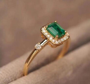 18K Emerald Diamond Couple Ring Women Zirconia Silver Wedding Jewelry