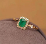 18K Emerald Diamond Couple Ring Women Zirconia Silver Wedding Jewelry