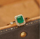 18K Emerald Diamond Couple Ring Women Zirconia Silver Wedding Jewelry