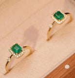 18K Emerald Diamond Couple Ring Women Zirconia Silver Wedding Jewelry