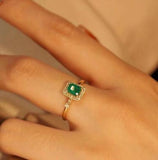 18K Emerald Diamond Couple Ring Women Zirconia Silver Wedding Jewelry