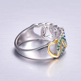 925 Silver Ring Sapphire Emerald Quartz Heart Knot Band Engagement Wedding