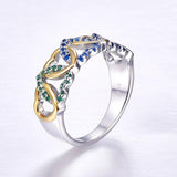 925 Silver Ring Sapphire Emerald Quartz Heart Knot Band Engagement Wedding