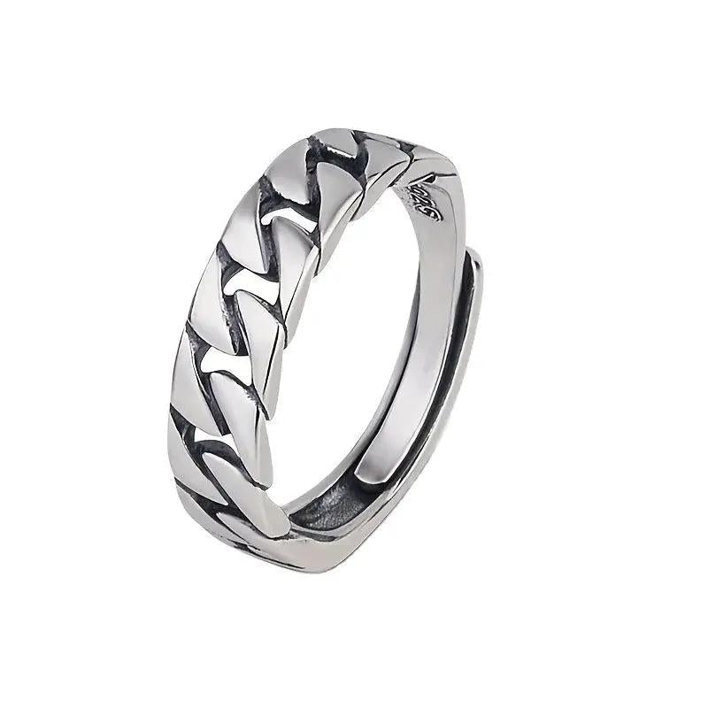 S925 Silver Irregular Retro Open Ring for Travel and Casual Gatherings