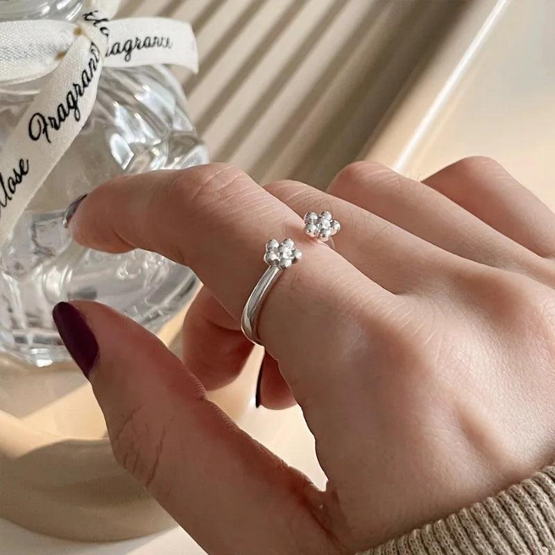 925 Silver Flower Open Finger Ring Classic Stackable