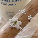 925 Silver Flower Open Finger Ring Classic Stackable