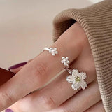 925 Silver Flower Open Finger Ring Classic Stackable