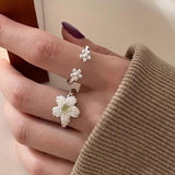 925 Silver Flower Open Finger Ring Classic Stackable