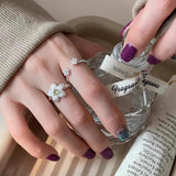 925 Silver Flower Open Finger Ring Classic Stackable