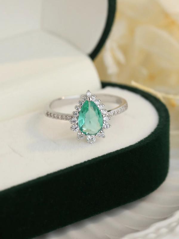 S925 Sterling Silver Paraiba Droplet Women's Ring
