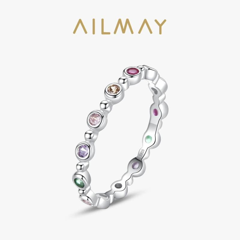 925 Silver Rainbow Zirconia Finger Ring Wedding Jewelry