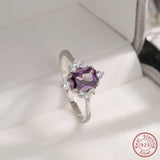 925 Silver Amethyst Zircon Ring for Women