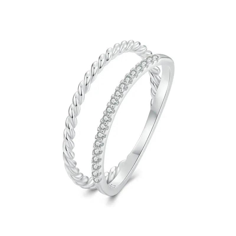 925 Silver CZ Dual Stacking Rings | Eternity Band for Women