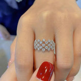 Hollow AAAAA Zircon 925 Silver Ring Wedding Band for Women