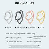 925 Silver Heart Cutout Ring Romantic Love Gift