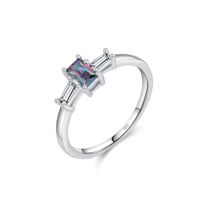 925 Silver Rectangle Zircon Wedding Ring Women Engagement Jewelry