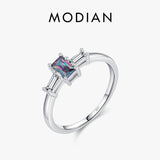 925 Silver Rectangle Zircon Wedding Ring Women Engagement Jewelry