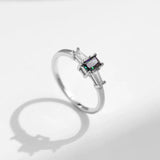 925 Silver Rectangle Zircon Wedding Ring Women Engagement Jewelry
