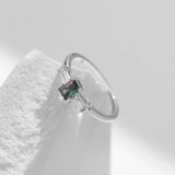 925 Silver Rectangle Zircon Wedding Ring Women Engagement Jewelry