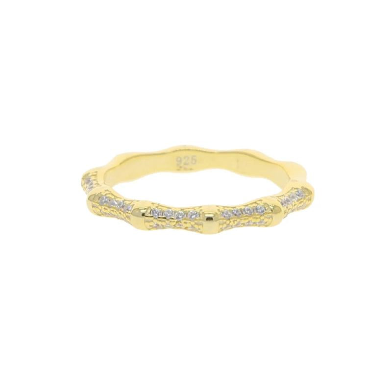 Bamboo Band CZ Eternity Ring 925 Silver Vermeil