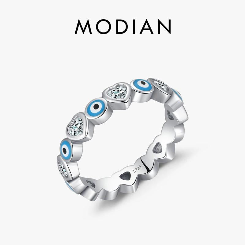 Sterling Silver Heart To Heart Punk Eyes Stackable Finger Rings