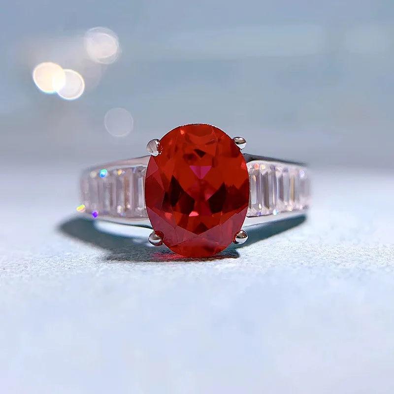 S925 Sterling Silver 7 * 9mm Oval Pigeon Blood Red Ring