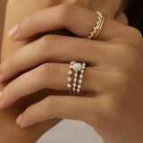 Sterling Silver Square Diamond Inlaid Ring Wedding Jewelry