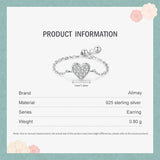 925 Silver Clear CZ Heart Chain Ring Adjustable Women Wedding Jewelry