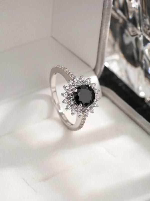 925 Silver Zircon Flower Ring for Women, Romantic Gift