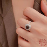 925 Silver Zircon Flower Ring for Women, Romantic Gift