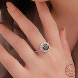 925 Silver Zircon Flower Ring for Women, Romantic Gift