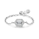 925 Silver Geometric Ring CZ Chain Adjustable Fine Jewelry